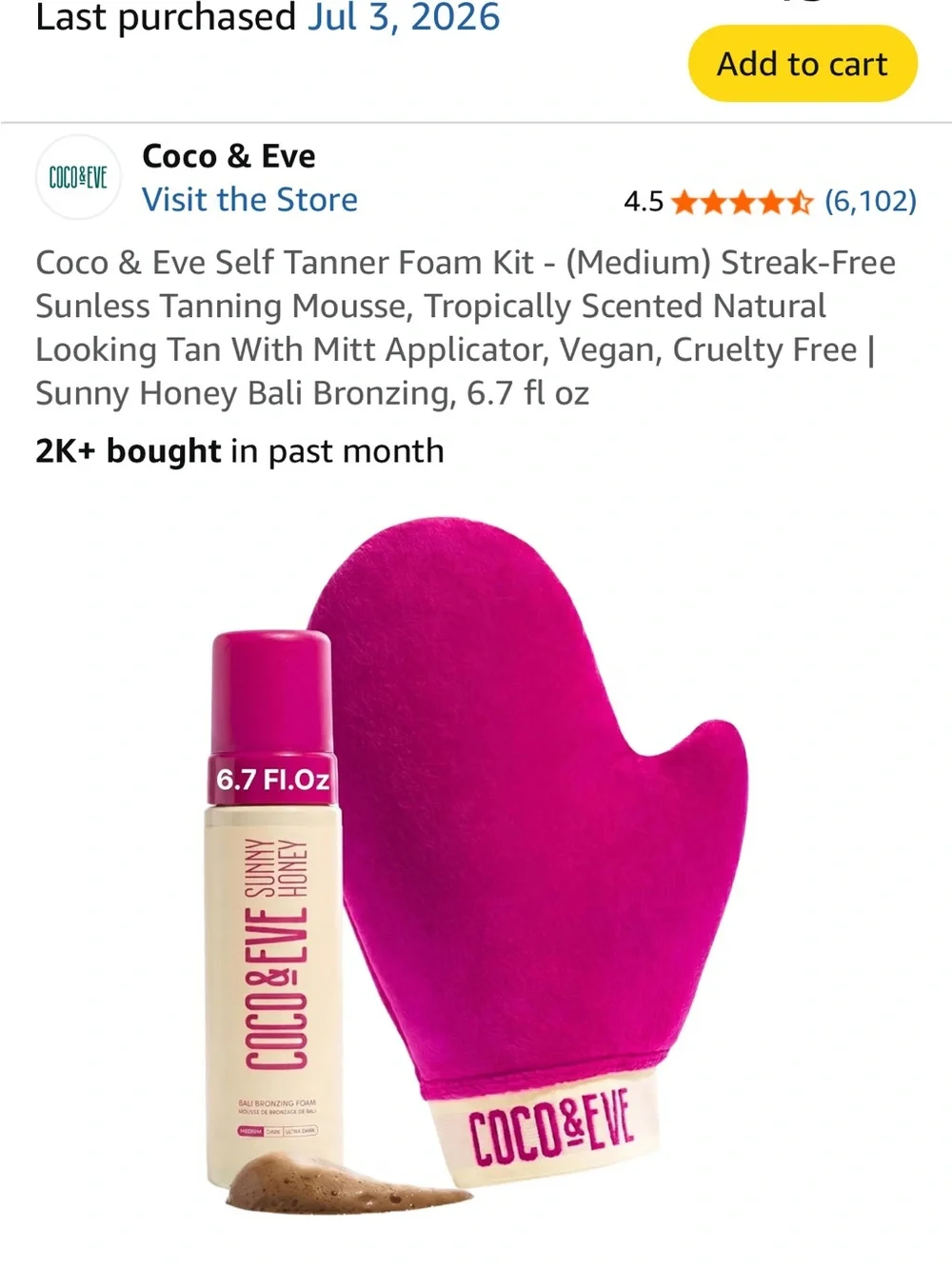 BRAND NEW Coco & Eve Skinny Honey Self-Tan Foam — Medium